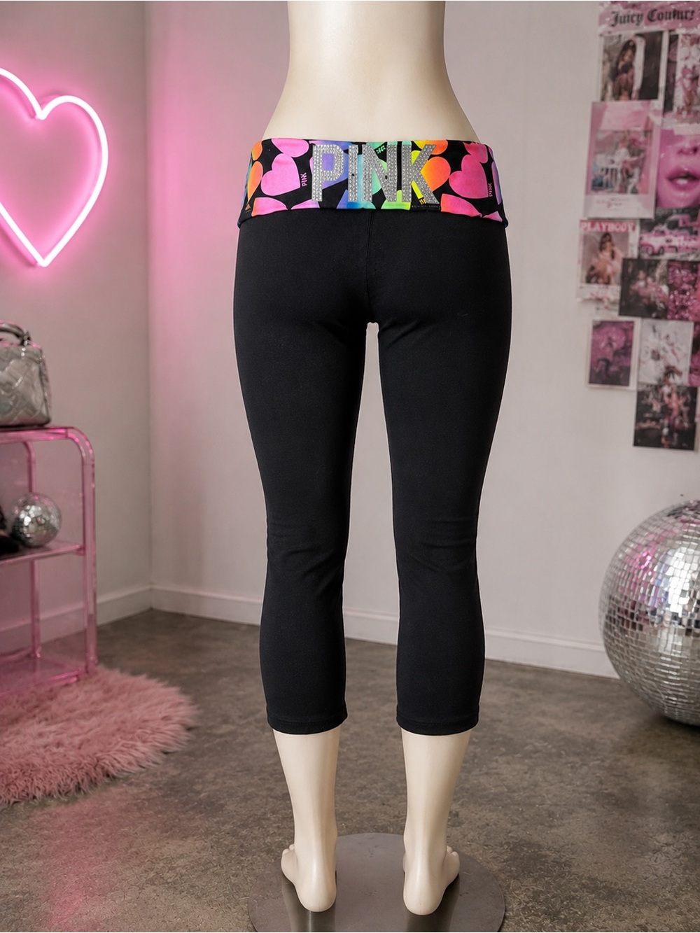 Victoria’s Secret PINK Y2K Fold Over Rhinestone Cropped Leggings L